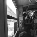 József körút a József utca torkolatánál. Ganz "ipari csuklós" villamos utastere.